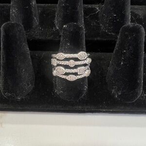 David Yurman Sterling Silver Diamond Cable Confetti Four Row Stack Ring Size 6